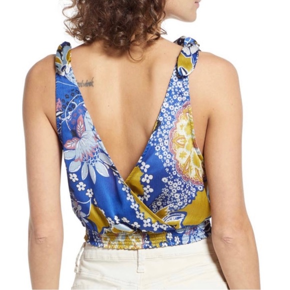 Free People Floral Crop Tank Top with Tie Straps - Picture 2 of 6